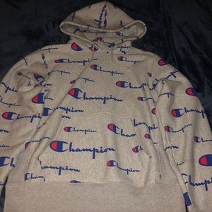 Men’s Pullover Champion Hoodie Allover logo gray